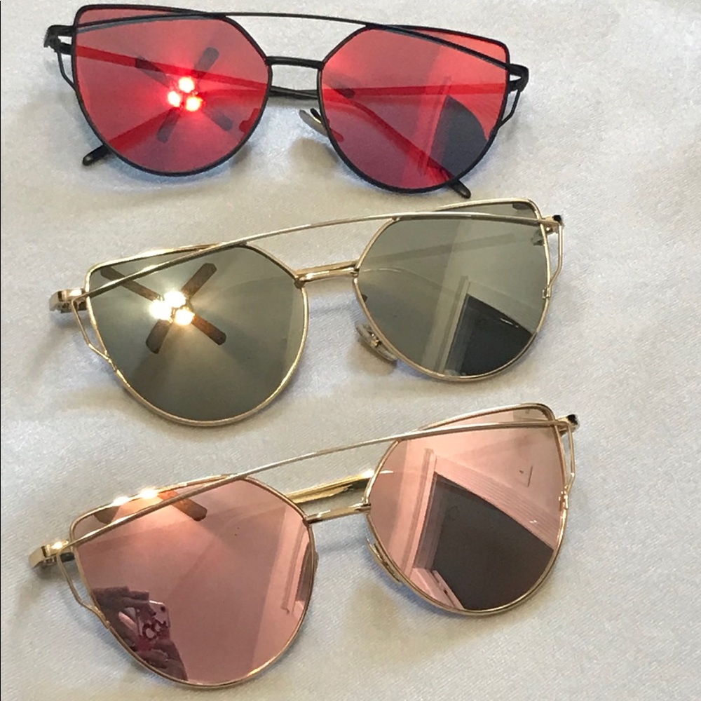 Flat Metal Vintage Cat Eye Mirror Sunglasses